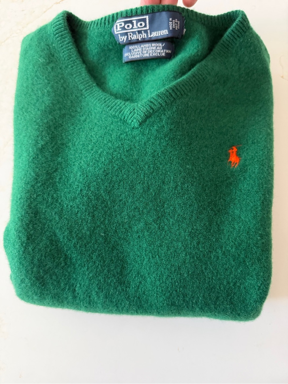 Polo Ralph Lauren Green wool Sweater with Orange Pony